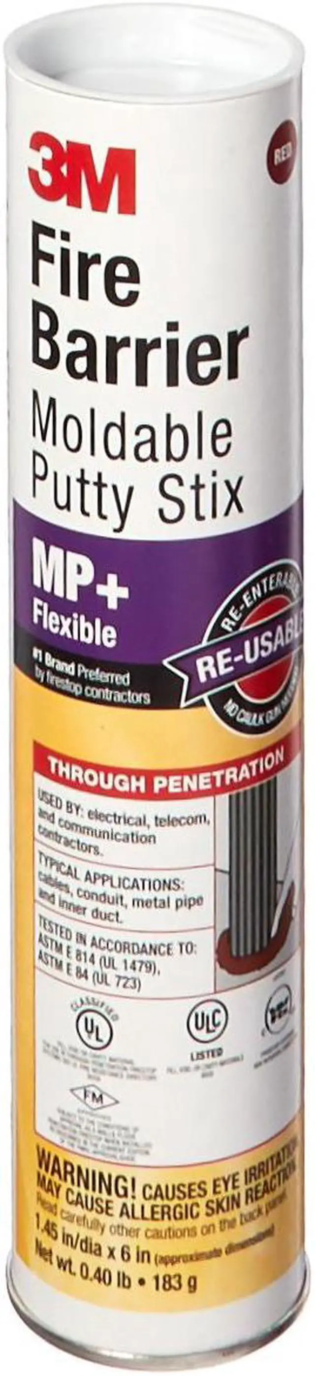 Alt view image 6 of 6 - 3M MP+STICK 1.5" x 6" Moldable Fire Barrier Putty Stick