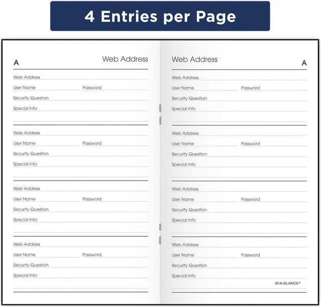 Alt view image 11 of 15 - AT-A-GLANCE Website Address Book Password Keeper 200 Entries Black 3 12 x 6 -