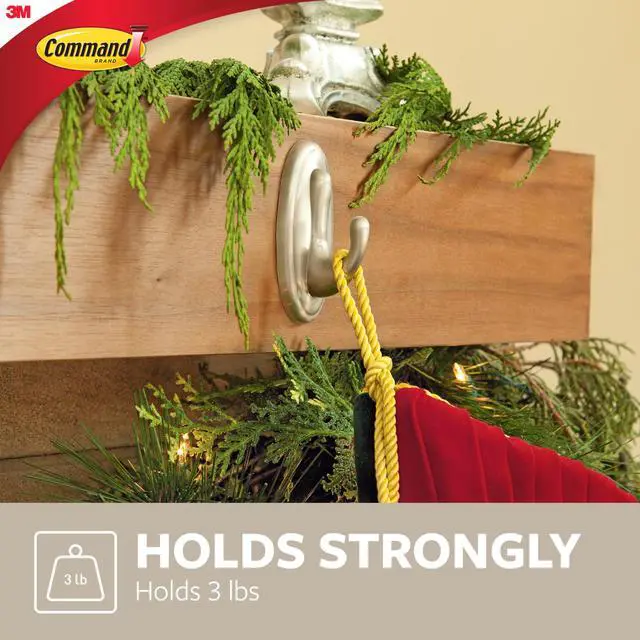 Alt view image 4 of 6 - 3M 17051BN Command Traditional Brushed Nickel Finish Medium Bath Hook 1 hook, 2 strips