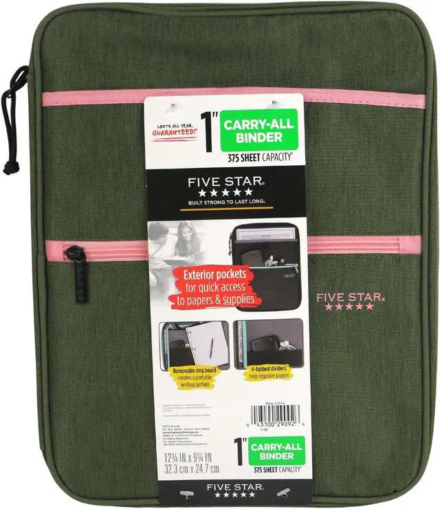 Main image of Five Star Carry-All Zipper Binder: 1 in. / 375 sheet capacity (Green)