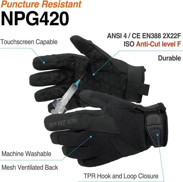 Alt view image 2 of 7 - Muveen Puncture & Needle Resistant Gloves [DEX FIT NPG420]: medium / 1 pair (Black)