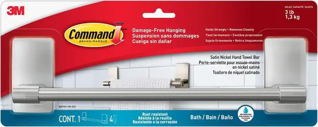 Alt view image 2 of 7 - Command Hand Towel Bar, Satin Nickel, 1-Towel Bar, 4-Water-Resistant Strips, Organize Damage-Free