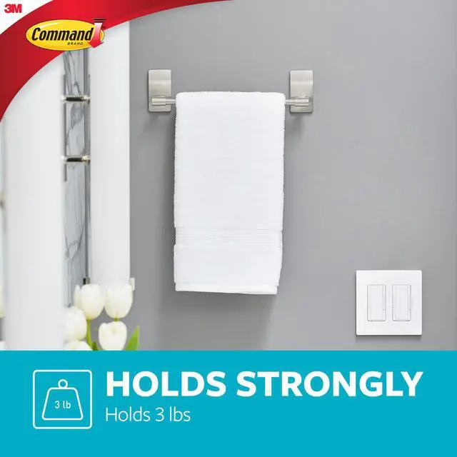 Alt view image 6 of 7 - Command Hand Towel Bar, Satin Nickel, 1-Towel Bar, 4-Water-Resistant Strips, Organize Damage-Free