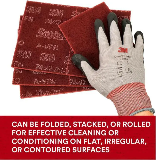Alt view image 7 of 7 - Scotch-Brite 7447B Pro Hand Pad [Very Fine]: 6 in. x 9 in. (Red) *5-pack