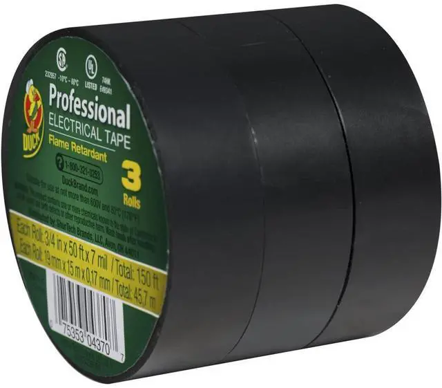 Alt view image 10 of 11 - DUCK 299004 Electrical Tape, 0.75 inx 50yd, Black, PK3