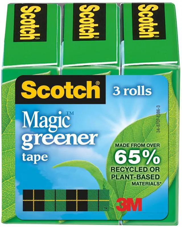 Main image of Scotch Magic Greener Tape Rolls [Invisible Matte Finish]: 3/4 in. x 75 ft. (Translucent) *3-pack