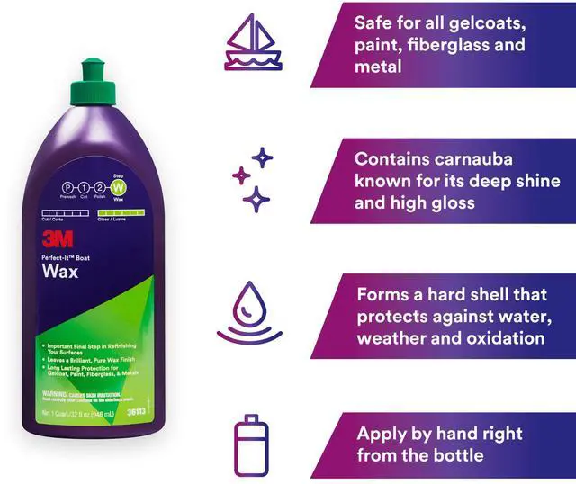 Alt view image 13 of 13 - 3M Perfect-It Boat Wax, 36113, 1 Quart, Contains Carnauba Wax, Protects against Weather and Oxidation, For Boats and RVs