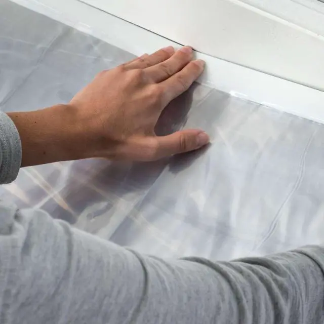 Alt view image 3 of 7 - Duck Brand Pre-Taped Drop Cloth [Plastic Sheeting / Removable Cloth Tape]: 55.2 in. x 19-2/3 yds. (Clear)