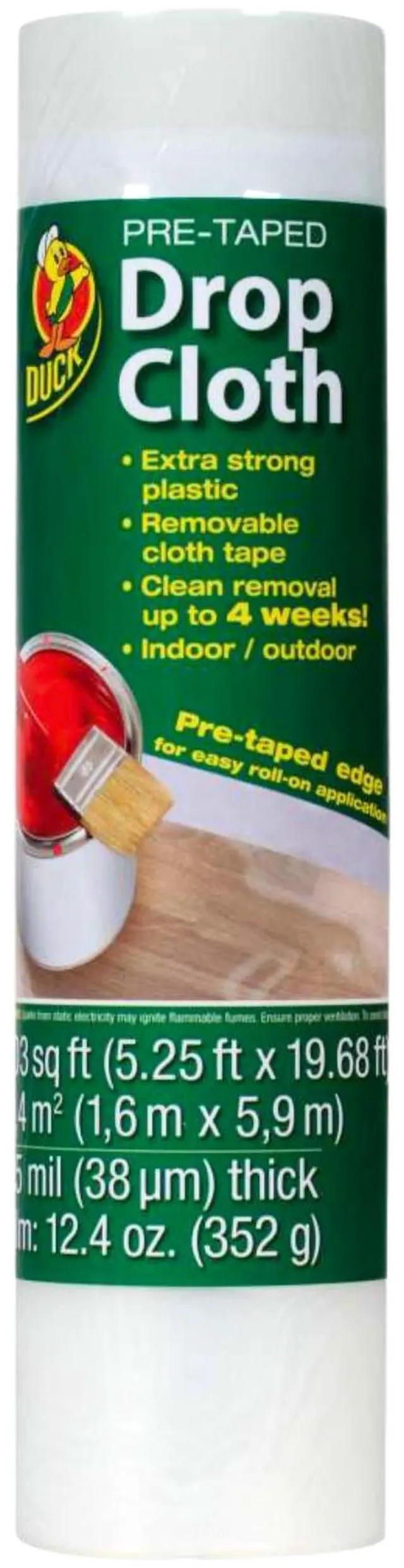 Alt view image 2 of 7 - Duck Brand Pre-Taped Drop Cloth [Plastic Sheeting / Removable Cloth Tape]: 55.2 in. x 19-2/3 yds. (Clear)