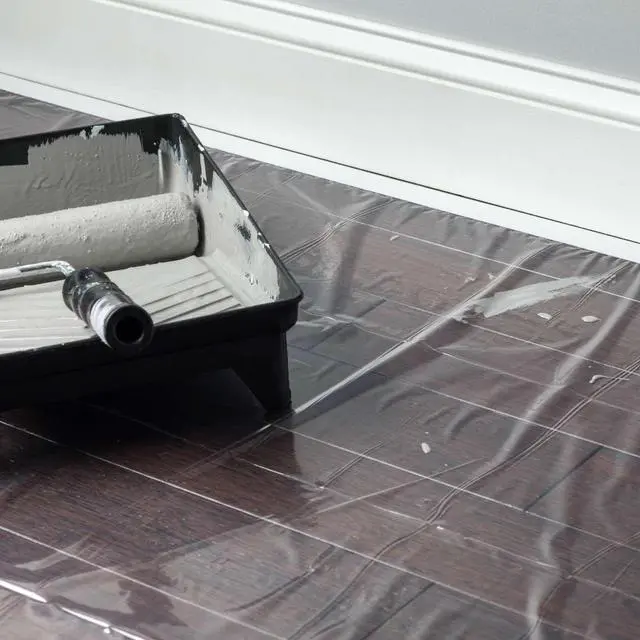Alt view image 6 of 7 - Duck Brand Pre-Taped Drop Cloth [Plastic Sheeting / Removable Cloth Tape]: 55.2 in. x 19-2/3 yds. (Clear)