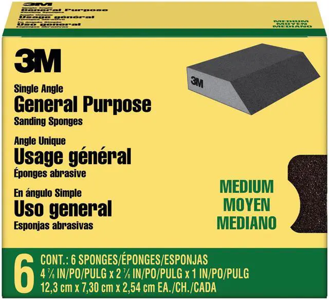 Main image of 3M Single Angle General Purpose Sanding Sponge [Medium]: 4-7/8 in. x 0.079 yds. x 1 in. thick *6-pack