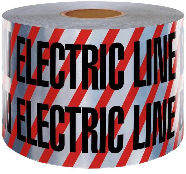Main image of Presco U.S. Made Underground Detectable Tape: 6 in. x 1000 ft. (Red with Black "CAUTION BURIED ELECTRIC LINE BELOW" printing)