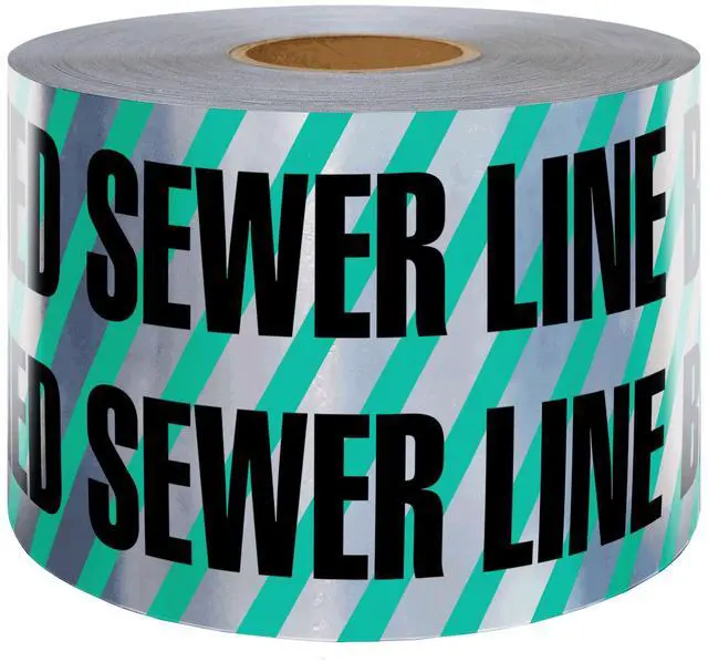 Main image of Presco U.S. Made Underground Detectable Tape: 6 in. x 1000 ft. (Green with Black "CAUTION BURIED SEWER LINE BELOW" printing)