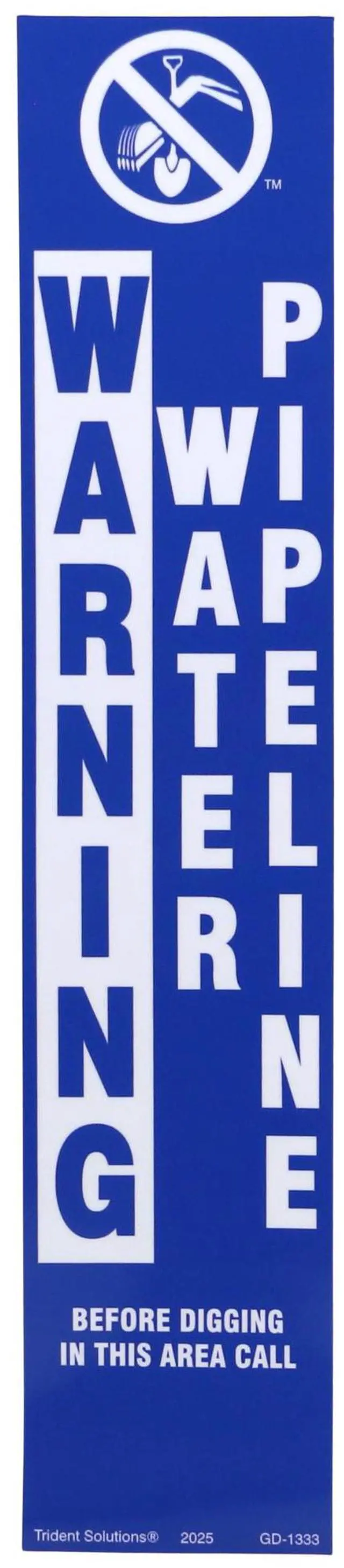 Main image of Rhino TriView Marker Post Vinyl Warning Decal: decal-only / 2-7/8 in. x 14-16 in. (Blue with WARNING WATER PIPELINE printing)