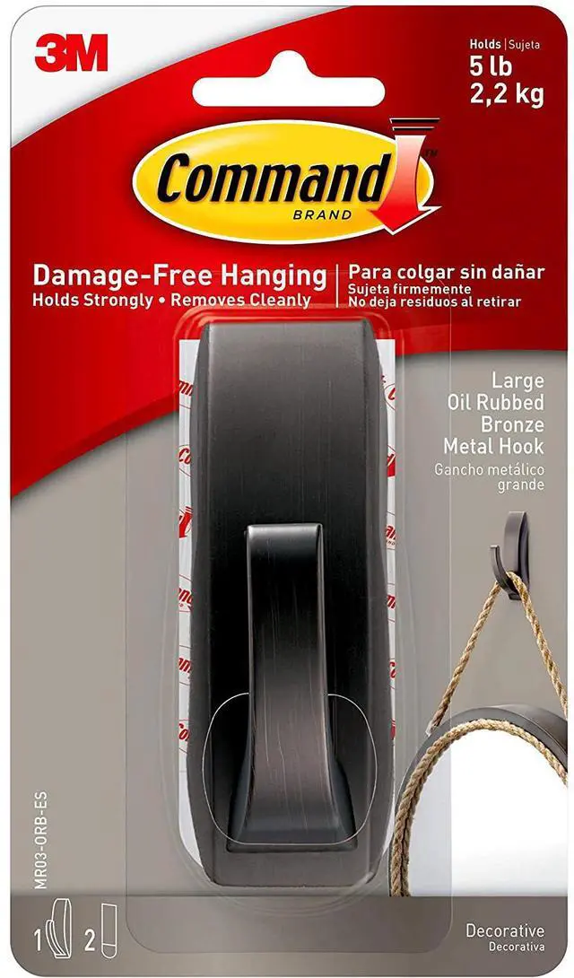 Alt view image 2 of 2 - Command Large Modern Reflections Metal Hook, Oil Rubbed Bronze, 1-Hook, 2-Strips, Decorate Damage-Free