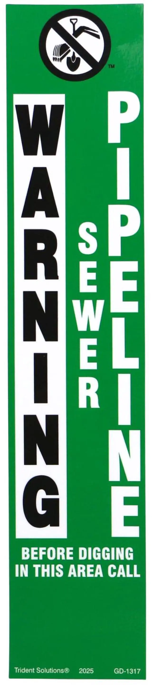 Main image of Rhino Marker Post Vinyl Warning Decal: decal-only / 2-7/8 in. x 14-16 in. (Green with WARNING SEWER PIPELINE printing)