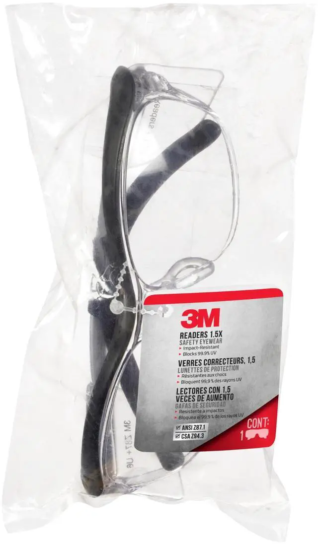 Alt view image 4 of 4 - 3M Readers Safety Glasses: magnification power of +1.5 (Clear)