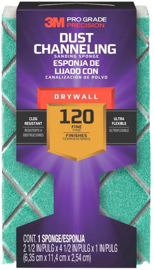 Main image of 3M Pro Grade Precision Drywall Dust Channeling Sanding Sponge: 120-grit / fine (Teal)
