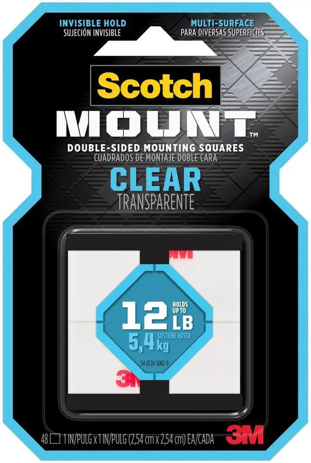 Alt view image 2 of 5 - 3M Scotch Clear Scotch-Mount Double-Sided Mounting Tape, Strips & Squares: 1 in x 1 in. (Clear) *48-squares
