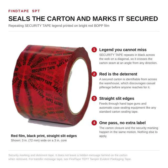Alt view image 2 of 3 - FindTape Printed Security Carton Sealing Tape (SKU SPT): 3 in. (72mm actual) x 72 yds. (Red)