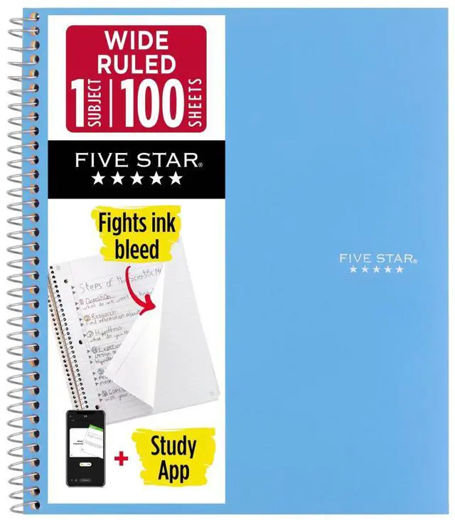 Main image of Five Star 1-Subject Spiral Notebook: 8 in. x 10-1/2 in. (Light Blue) 05200-LB