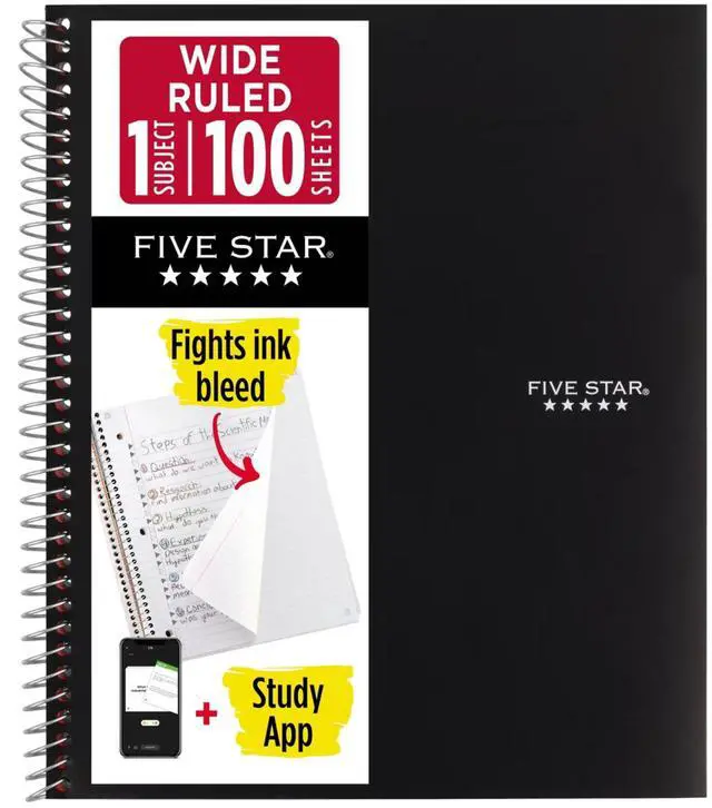 Main image of Five Star 1-Subject Spiral Notebook: 8 in. x 10-1/2 in. (Black) 05200-BK
