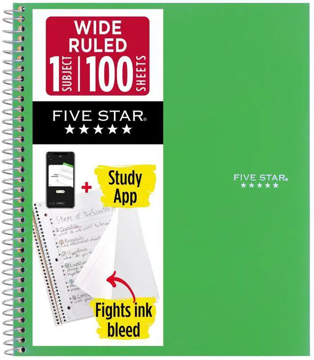 Main image of Five Star 1-Subject Spiral Notebook: 8 in. x 10-1/2 in. (Light Green) 05200-LG