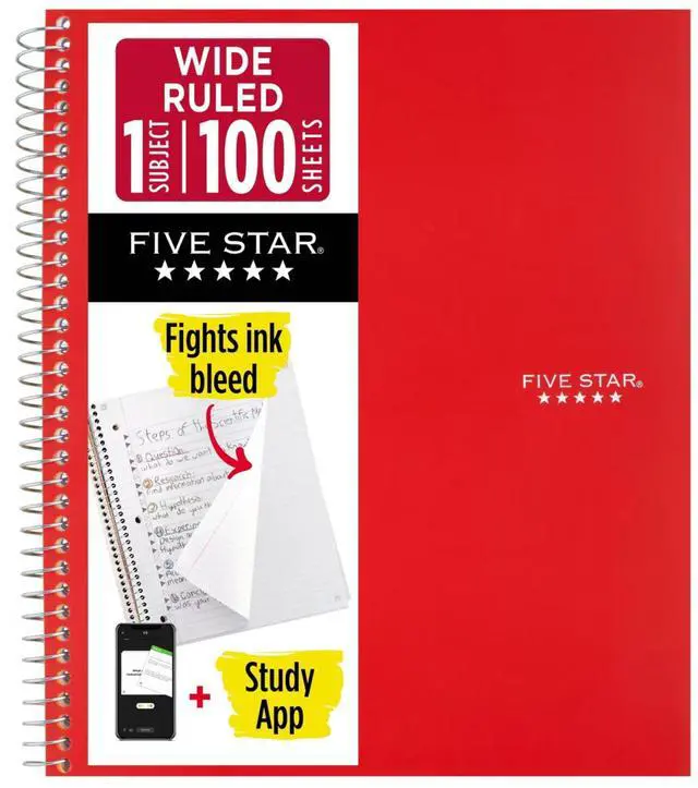 Main image of Five Star 1-Subject Spiral Notebook: 8 in. x 10-1/2 in. (Red) 05200-RD