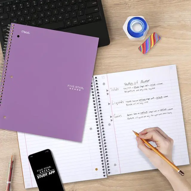 Alt view image 2 of 5 - Five Star 1-Subject Spiral Notebook: 8 in. x 10-1/2 in. (Light Blue) 05200-LB