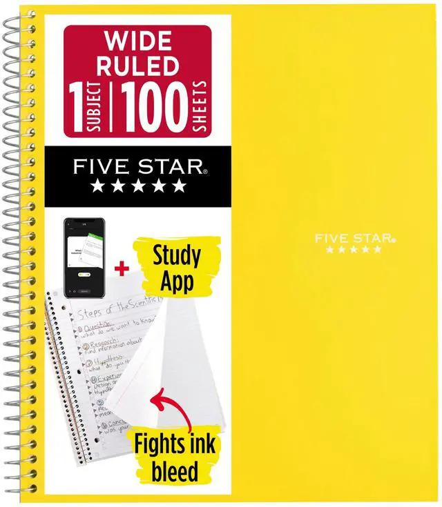 Main image of Five Star 1-Subject Spiral Notebook: 8 in. x 10-1/2 in. (Yellow) 05200-YW