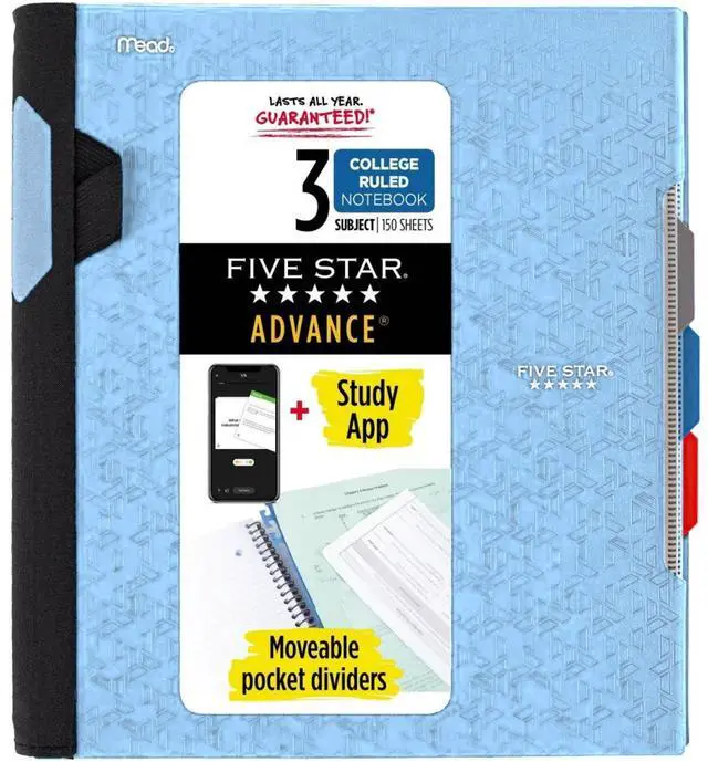 Main image of Five Star Advance 3-Subject Spiral Guard Notebook: 8-1/2 in. x 11 in. (Light Blue)