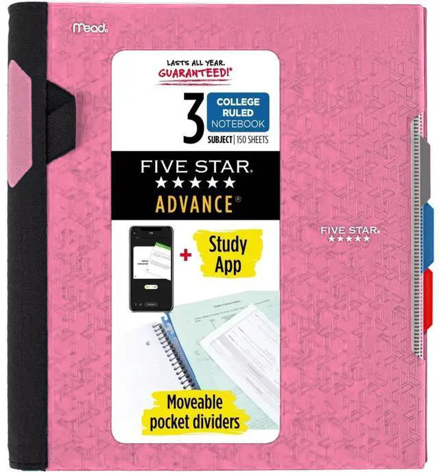 Main image of Five Star Advance 3-Subject Spiral Guard Notebook: 8-1/2 in. x 11 in. (Pink)
