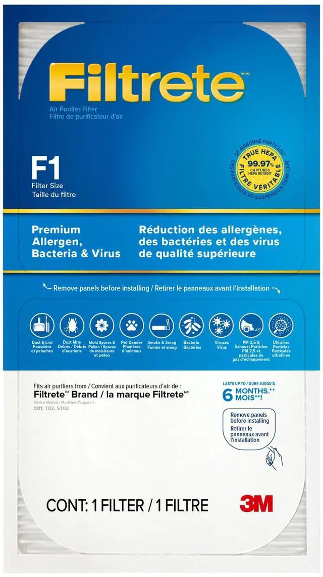 Main image of Filtrete F1 Allergen, Bacteria & Virus True HEPA Air Purifier Filter: for 310 Sq. Ft. Large Room Smart Air Purifier / new version (White) FAPF-F1N-2