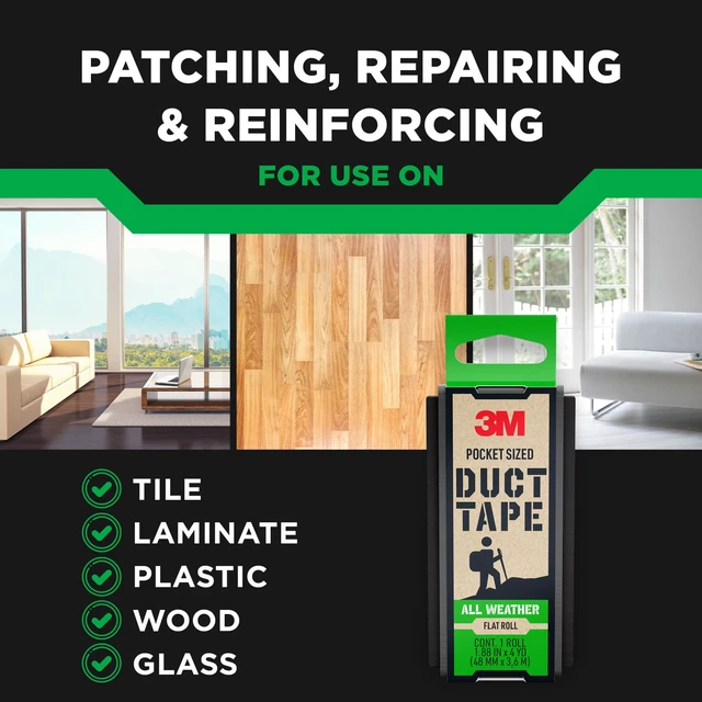 Alt view image 5 of 7 - 3M All Weather Pocket Duct Tape 2504-FLAT, 1.88 in x 4 yd: 1.88 in. x 12 ft. (Black)