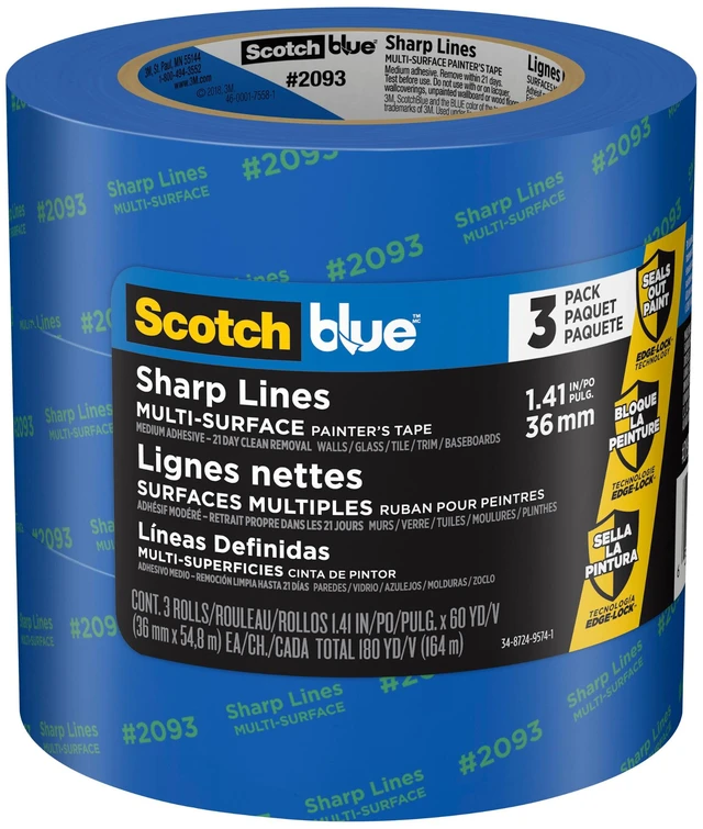 Main image of ScotchBlue Sharp Lines Painter's Tape 3-Pack: 1.41 in. x 60 yds. (Blue) 2093-36AC3