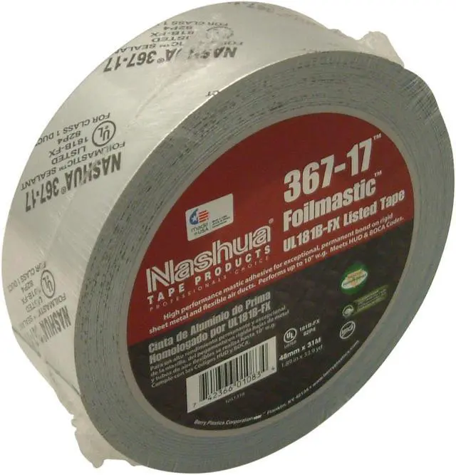 Main image of Nashua FoilMastic Butyl Rubber Sealant Tape [UL 181B-FX listed] (367-17): 2 in. (48mm actual) x 100 ft. (Silver)