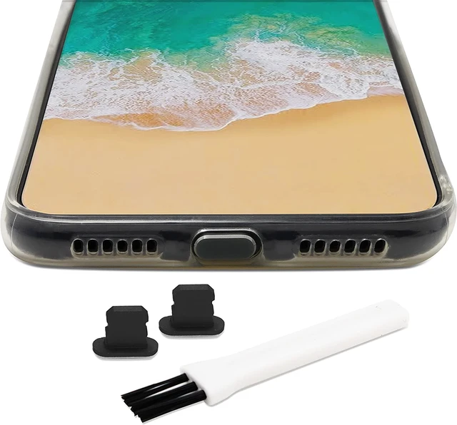 Alt view image 4 of 6 - PortPlugs Anti Dust Plugs (2 Pack) Aluminum - Compatible with iPhone 11, X, XS, XR, 8, 7, 6 Plus, Max, Pro - Includes Plug Holders and Cleaning Brush (Black)