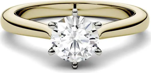 Alt view image 8 of 10 - 14K Yellow Gold Moissanite by Charles & Colvard 5mm Round Solitaire Ring-size 5 0.50ct DEW