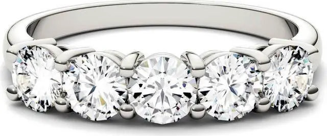 Alt view image 4 of 7 - 14K White Gold Moissanite by Charles & Colvard 4mm Round Wedding Band-size 6 1.15cttw DEW