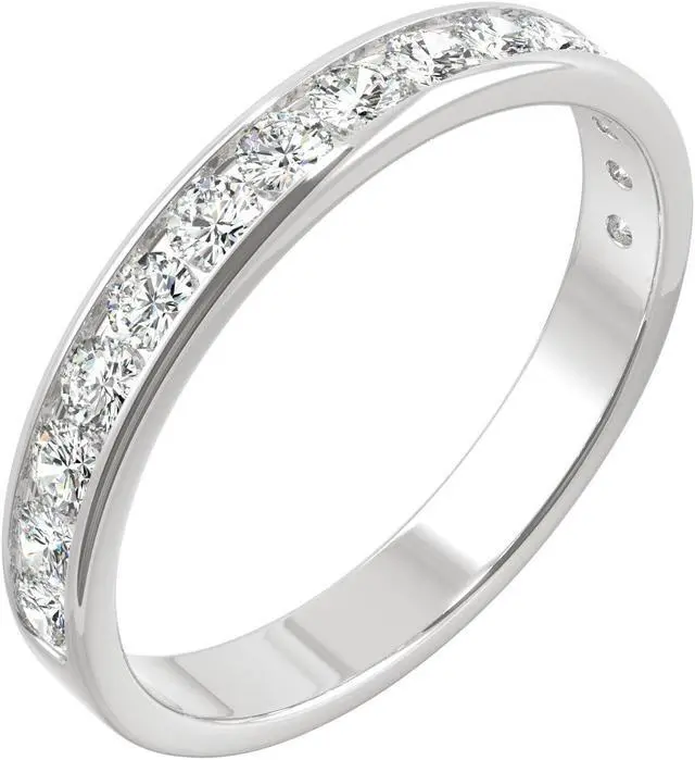 Alt view image 2 of 7 - 14K White Gold Moissanite by Charles & Colvard 2.2mm Round Wedding Band-size 8 0.64cttw DEW