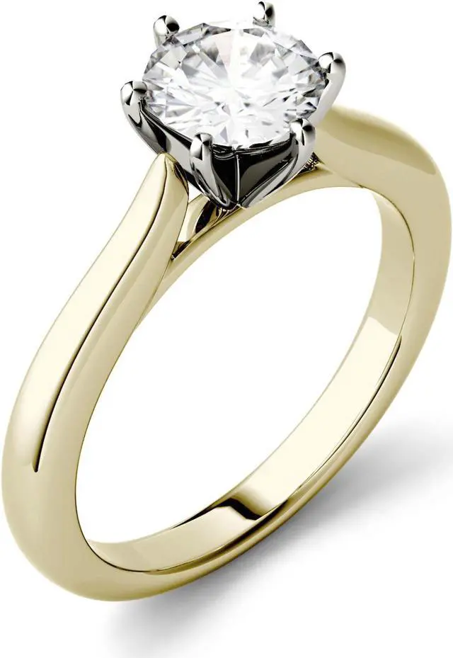 Alt view image 7 of 10 - 14K Yellow Gold Moissanite by Charles & Colvard 5mm Round Solitaire Ring-size 5 0.50ct DEW