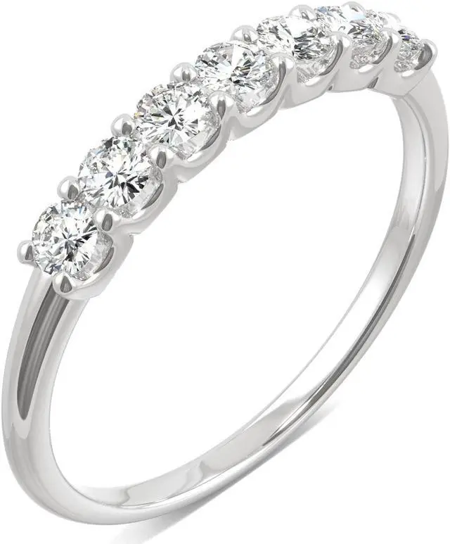 Alt view image 2 of 7 - 14K White Gold Moissanite by Charles & Colvard 2.5mm Round Wedding Band-size 7 0.42cttw DEW