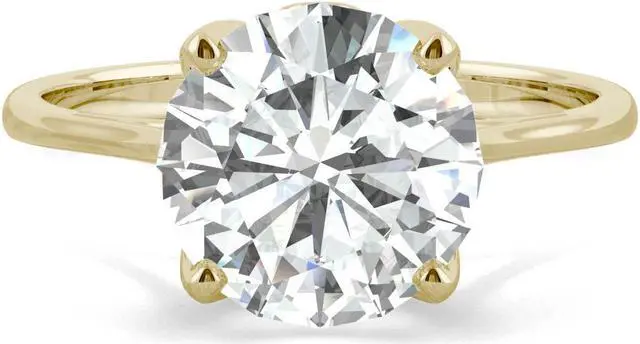 Alt view image 4 of 7 - 14K Yellow Gold Moissanite by Charles & Colvard 9mm Round Engagement Ring-size 6 2.70ct DEW