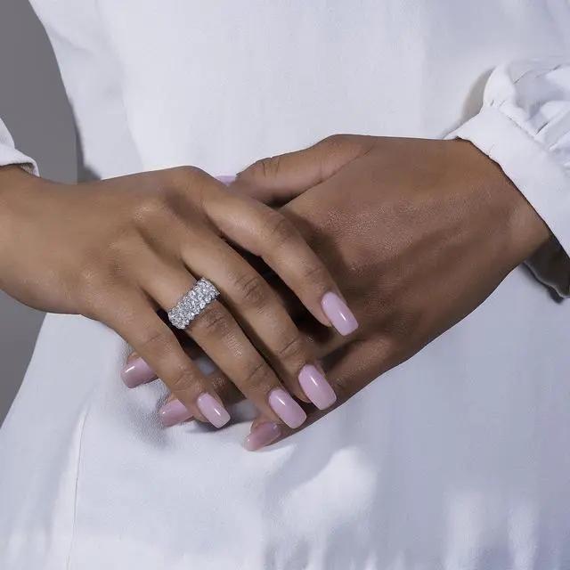 Alt view image 10 of 12 - White Gold 3.0mm Moissanite by Charles & Colvard Round Three-Row Band Size 7 3.00cttw DEW