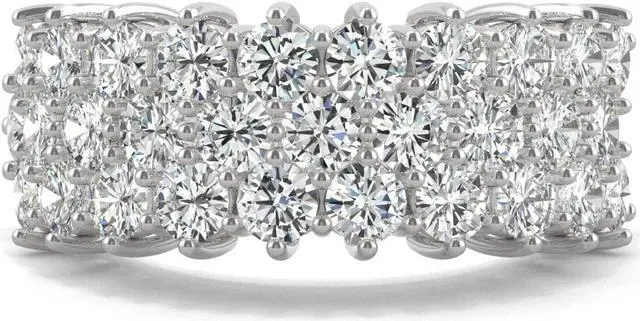 Alt view image 8 of 12 - White Gold 3.0mm Moissanite by Charles & Colvard Round Three-Row Band Size 7 3.00cttw DEW