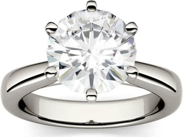 Alt view image 2 of 14 - 14K White Gold Moissanite by Charles & Colvard 9.5mm Round Engagement Ring-size 8 3.10ct DEW