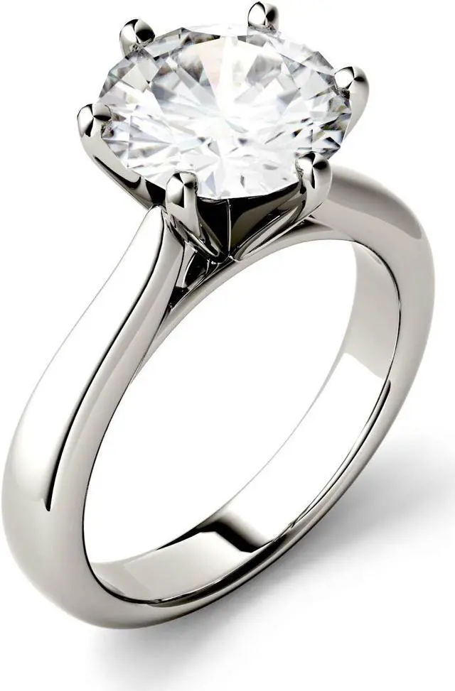 Alt view image 9 of 14 - 14K White Gold Moissanite by Charles & Colvard 9.5mm Round Engagement Ring-size 8 3.10ct DEW