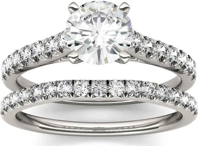 Main image of 14K White Gold Moissanite by Charles & Colvard 6.5mm Round Bridal Set-size 6 1.61cttw DEW