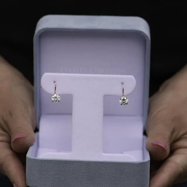 Alt view image 4 of 6 - 14K Yellow Gold Moissanite by Charles & Colvard 6.5mm Round Leverback Earrings, 2.00cttw DEW