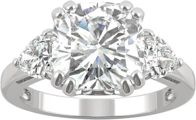 Main image of 14K White Gold Moissanite by Charles & Colvard 9.5mm Cushion Engagement Ring-size 5 5.00cttw DEW